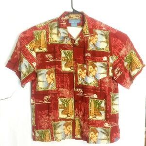 Bermuda Bay Hawaiian Silk Shirt Red Floral Island